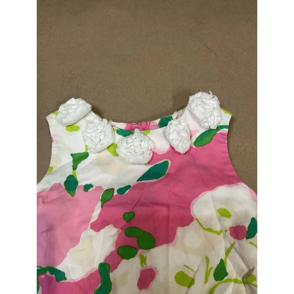 Lilly Pulitzer Shift Dress Appliqué Flower Pink Zip Shift Dress Girls Size 5